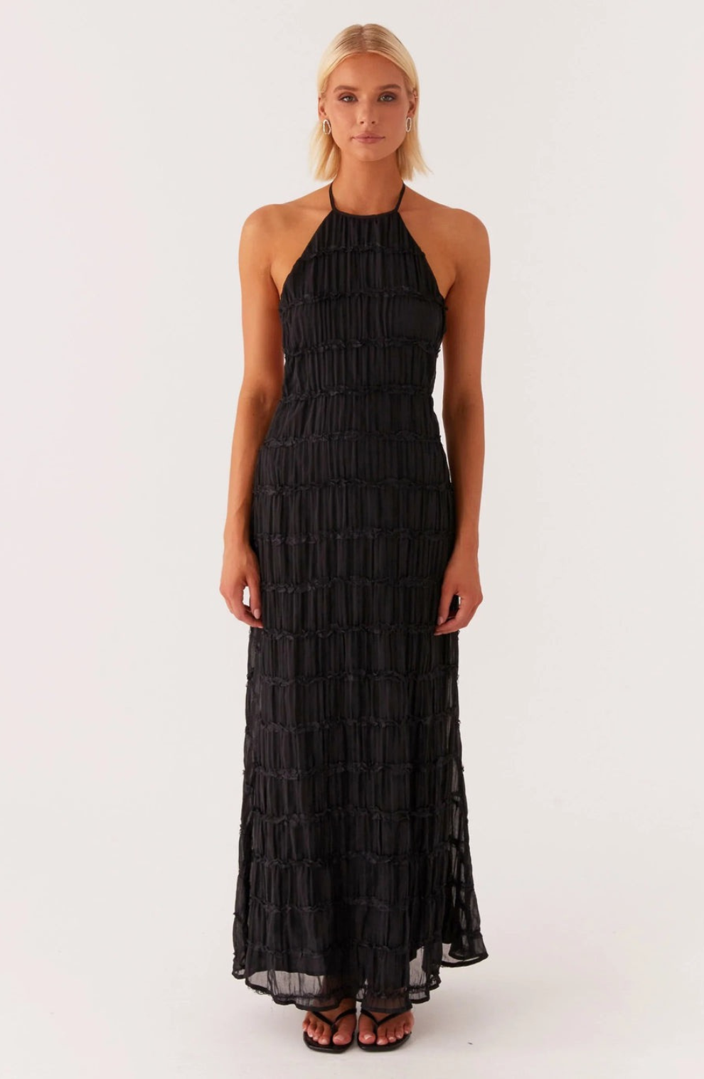 Cariselle™ Textured Maxi Dress with Neck Tie