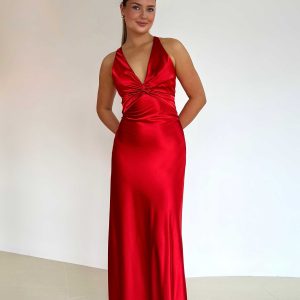 Alessara™ Satin Maxi Dress with Open Back