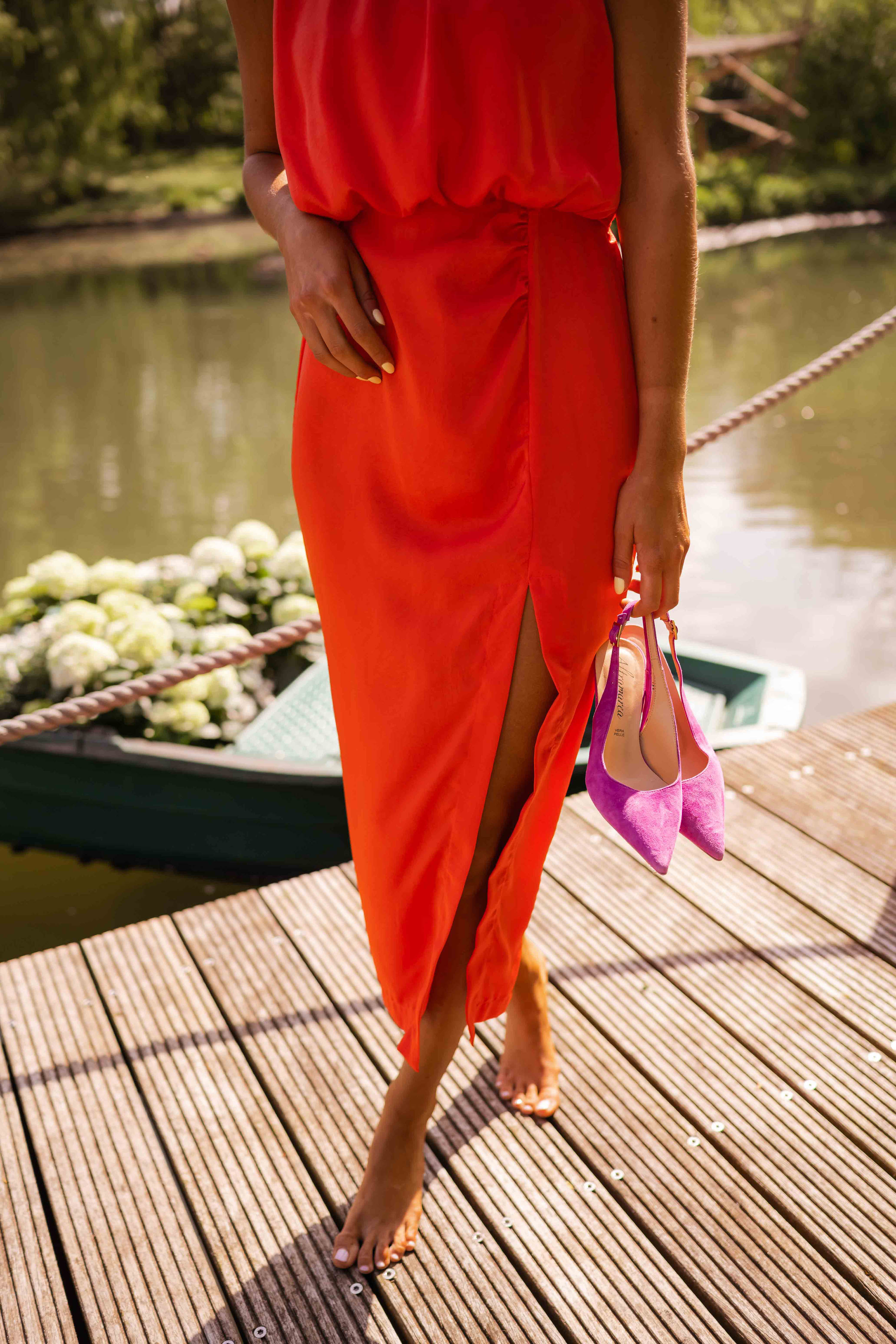 Orania™ Midi Dress with Slit and Draped Waist