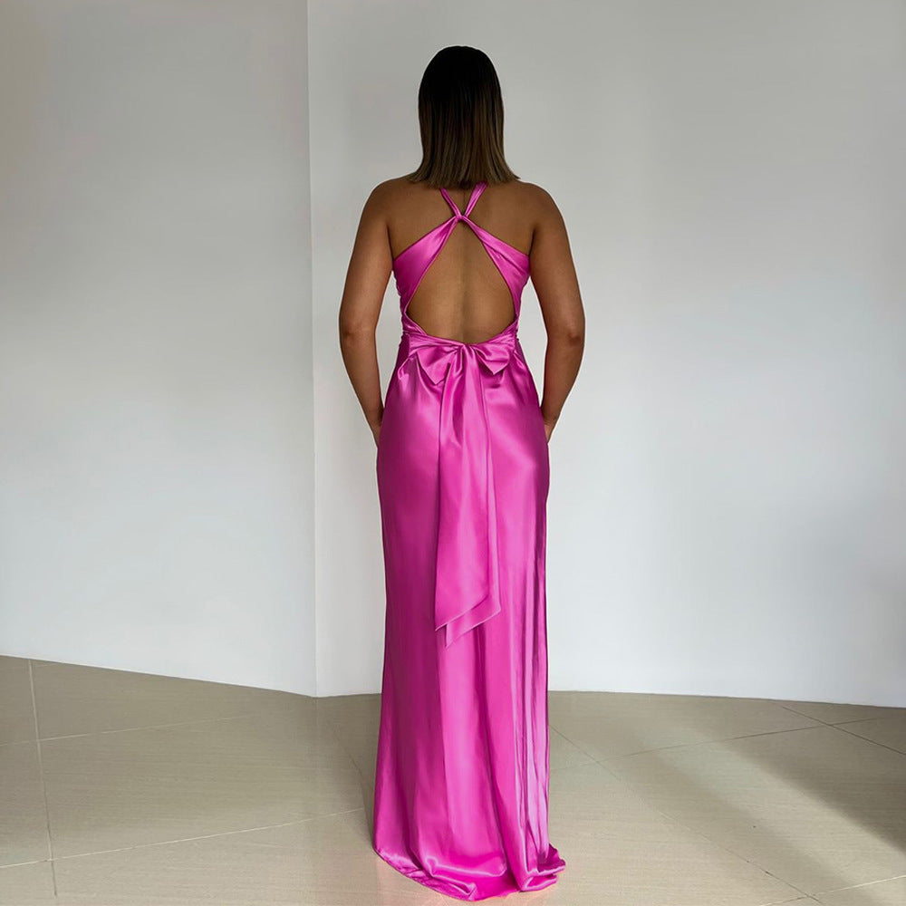 Alessara™ Satin Maxi Dress with Open Back