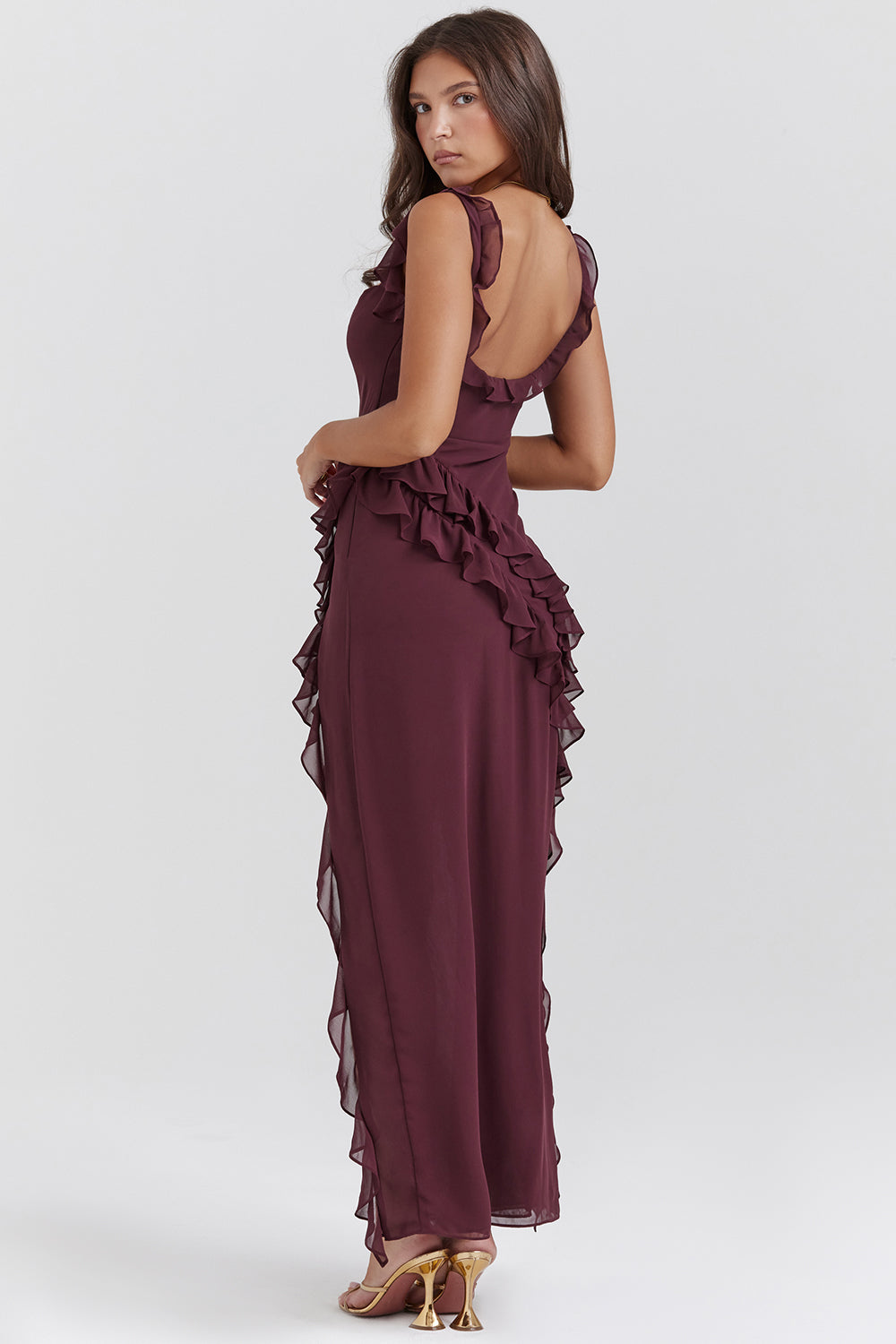 Riana™ Flowing Dress with Ruffles and Water Neckline
