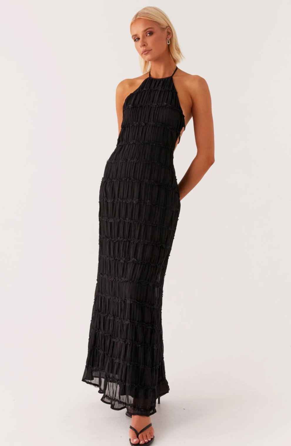 Cariselle™ Textured Maxi Dress with Neck Tie