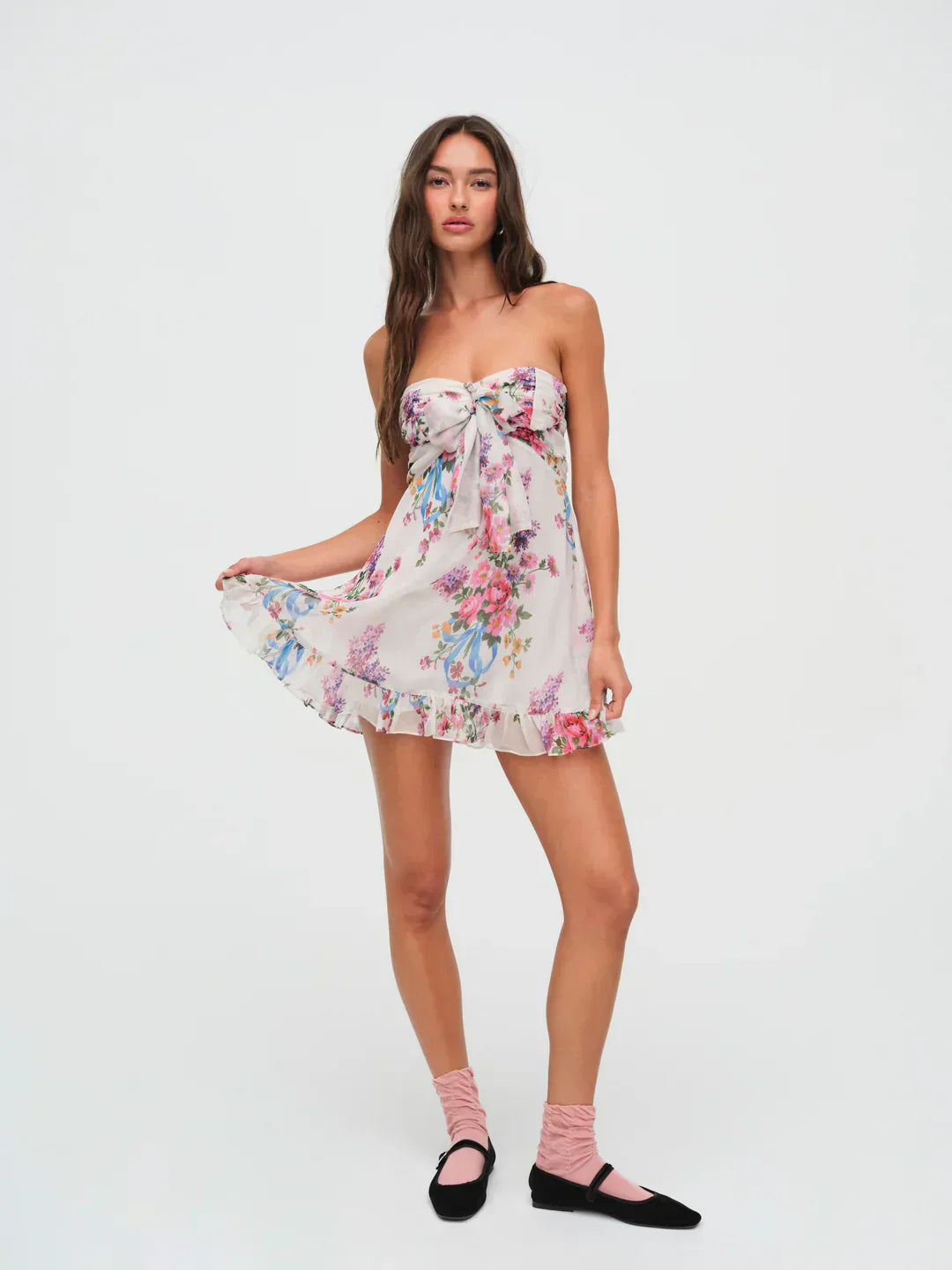 Ismena™ – Short Strapless Dress with Floral Pattern