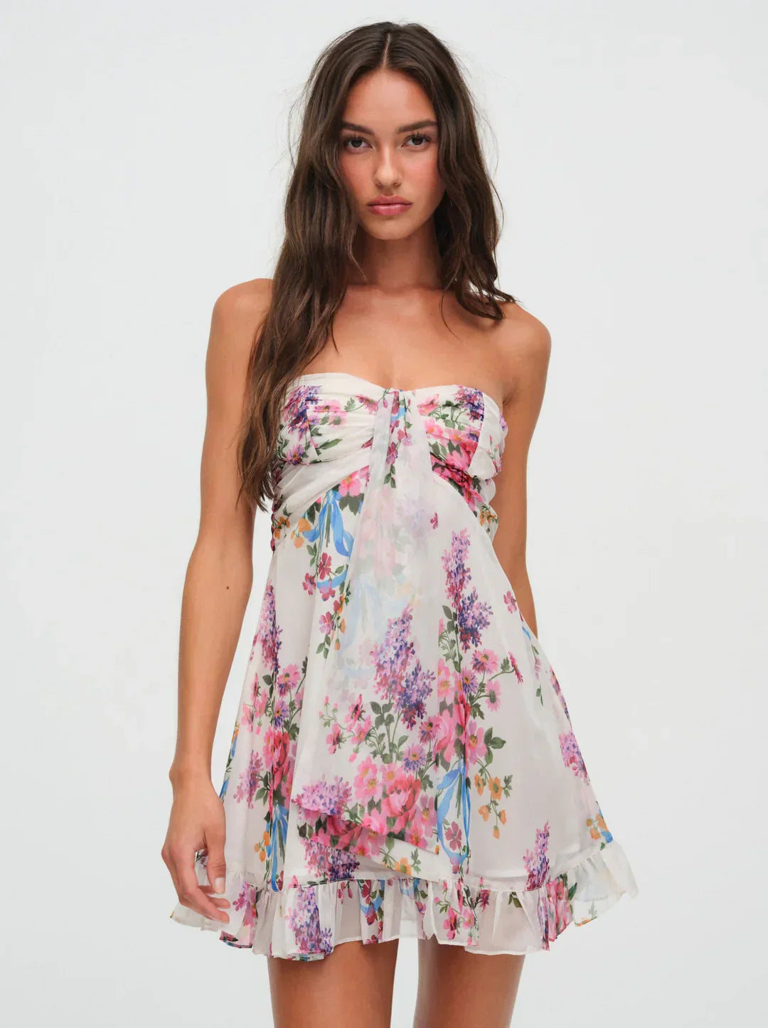 Ismena™ – Short Strapless Dress with Floral Pattern