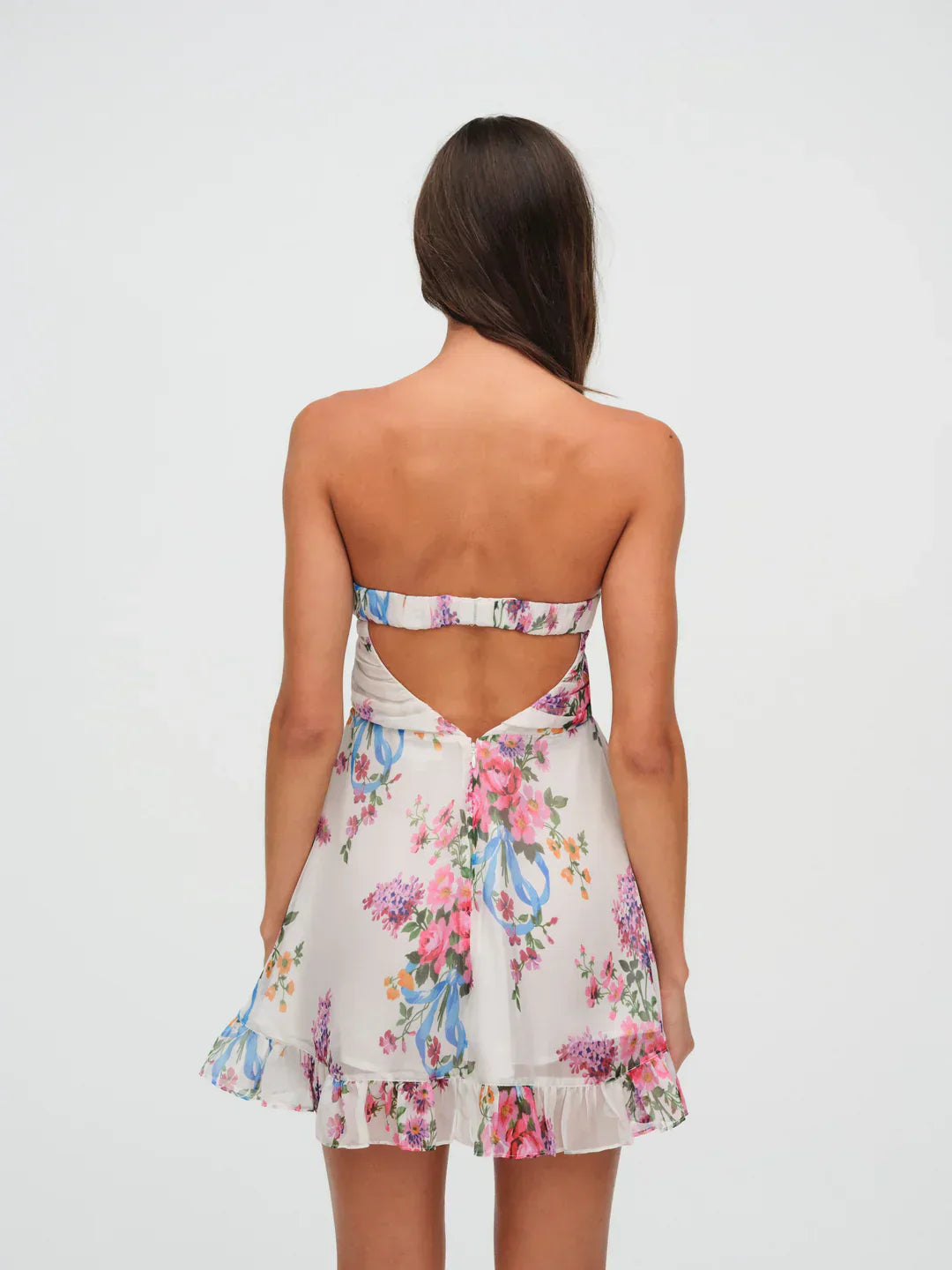 Ismena™ – Short Strapless Dress with Floral Pattern