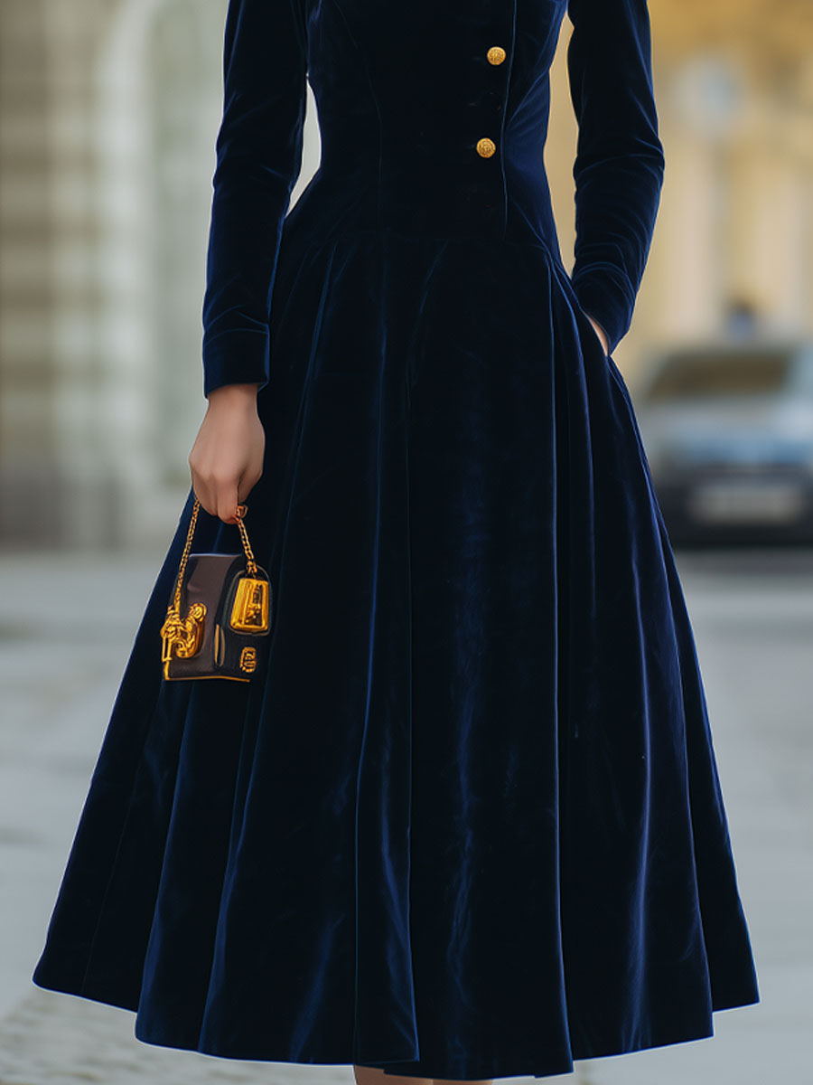 Natalia | A-Line Dress Featuring Elegant Gold Accents