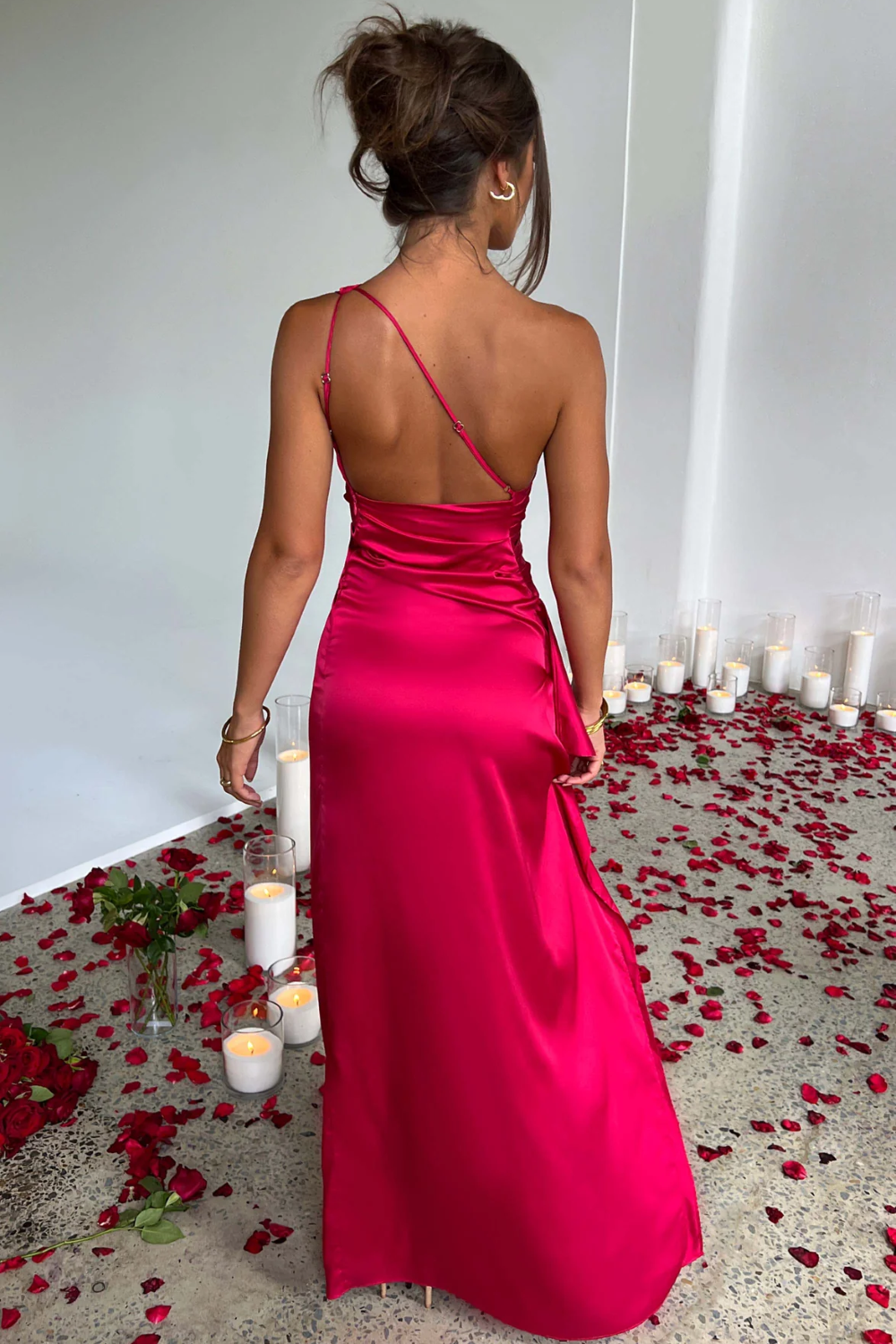 Loralei™ – Satin Gown with Asymmetrical Neckline
