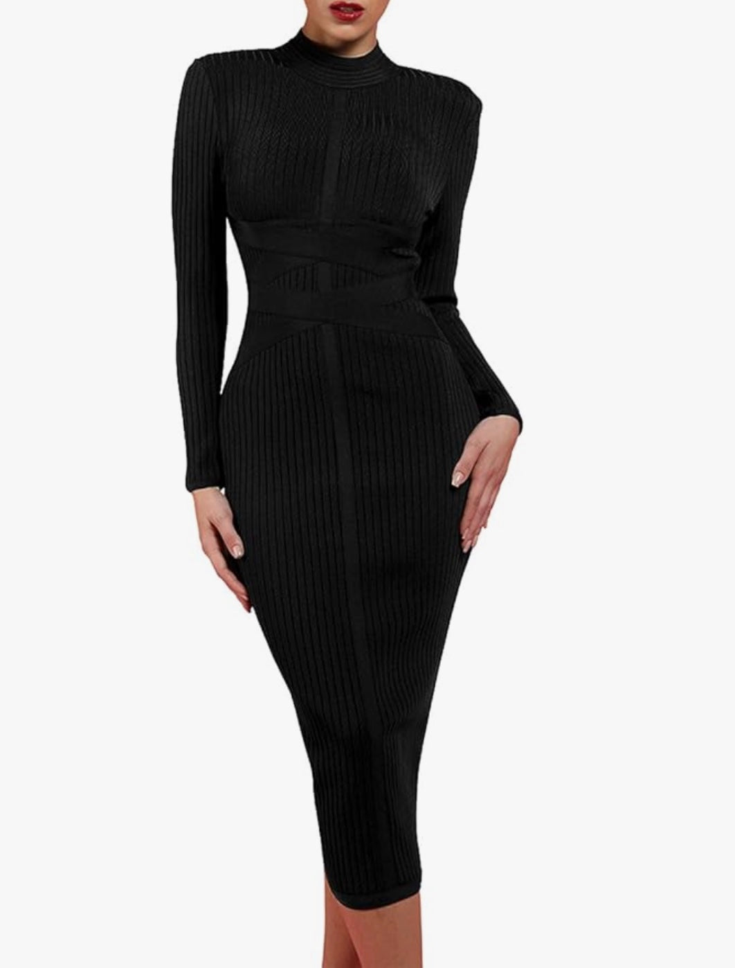 Black bandage dress with long sleeves