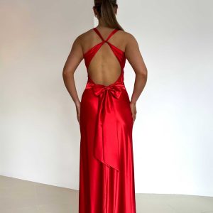 Alessara™ Satin Maxi Dress with Open Back