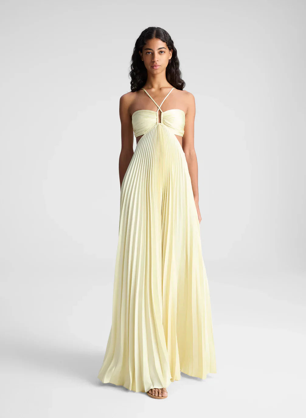 Calleira™ – Satin Maxi Dress in Yellow