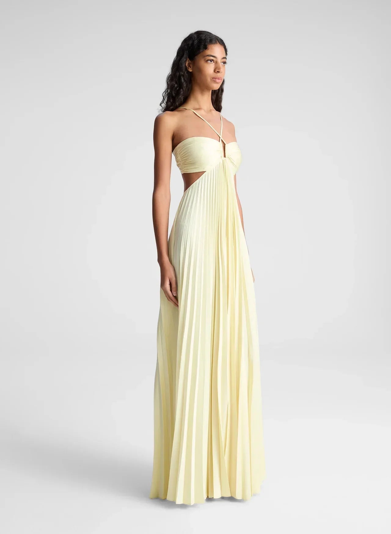 Calleira™ – Satin Maxi Dress in Yellow