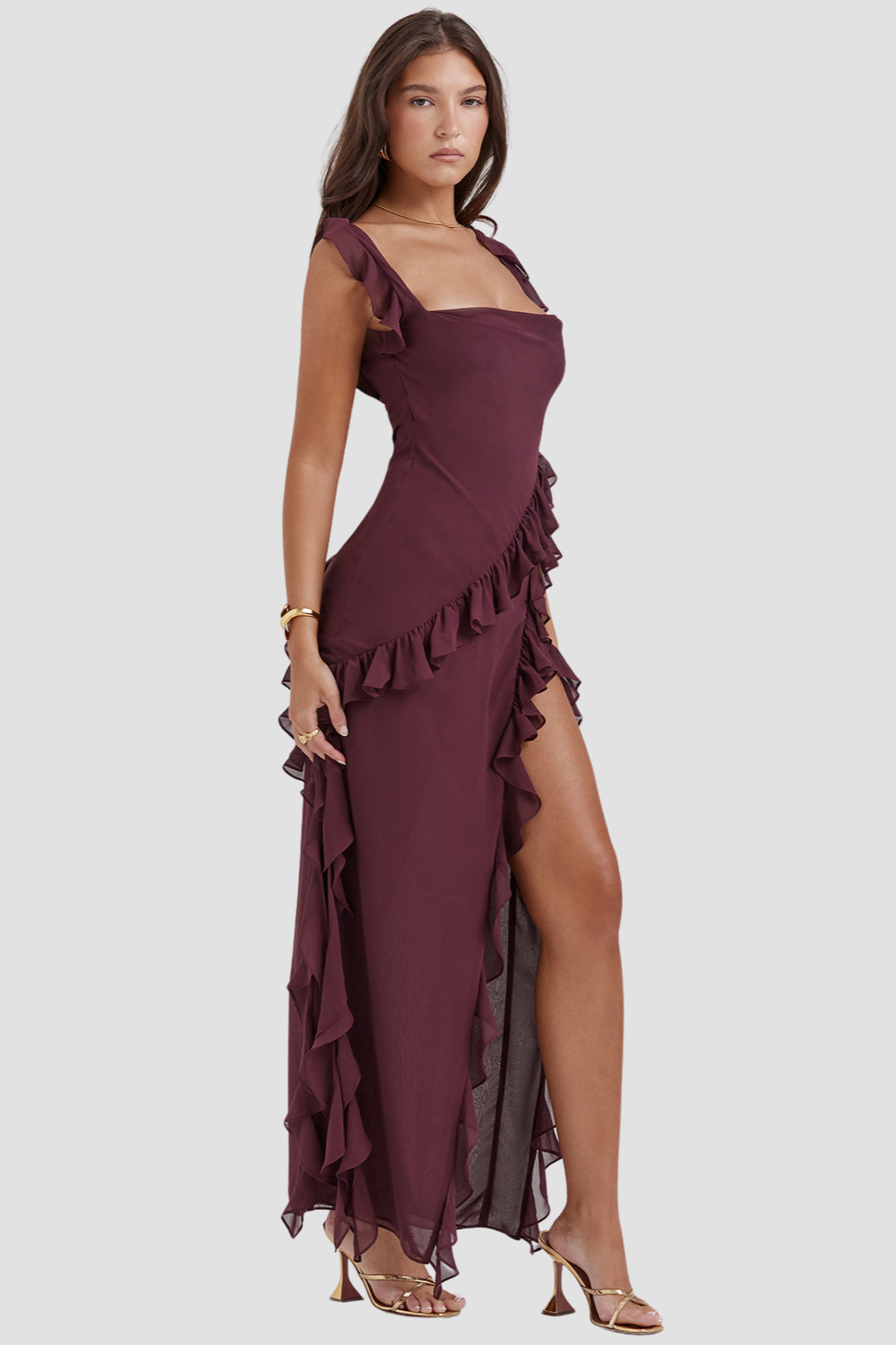 Riana™ Flowing Dress with Ruffles and Water Neckline