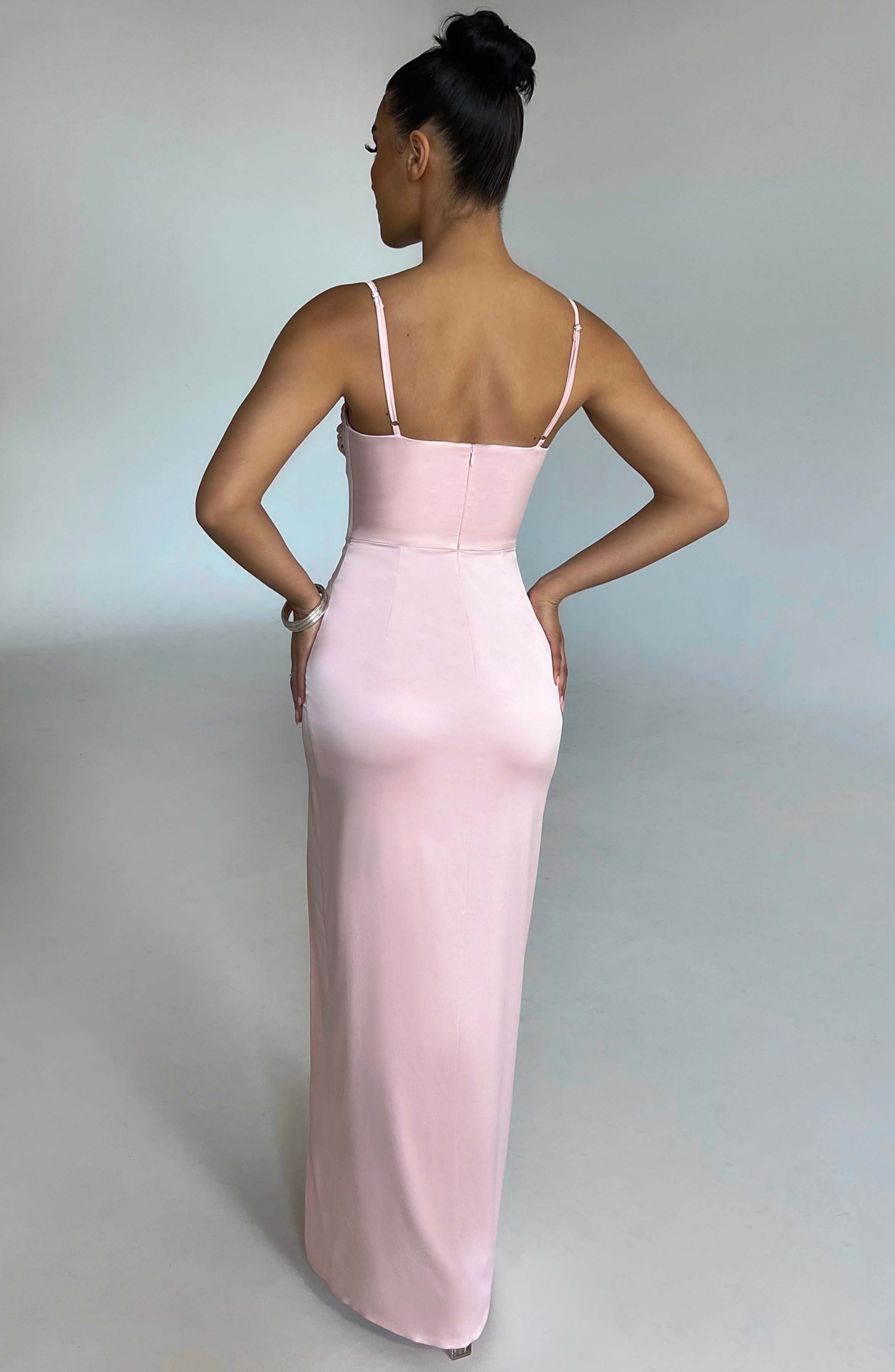 Celestelle™ – Luxury Satin Maxi Dress with Slit and Ruching
