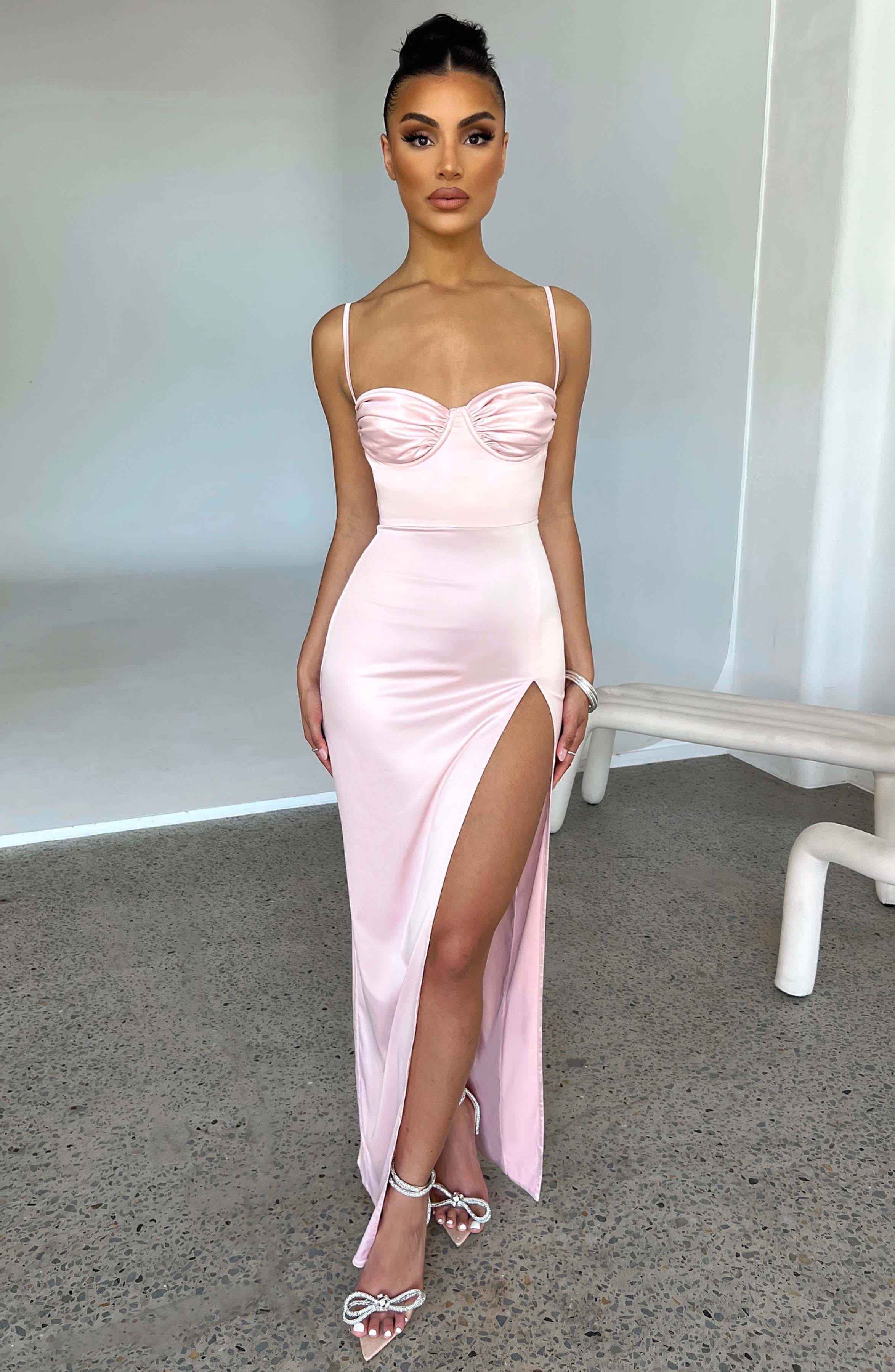 Celestelle™ – Luxury Satin Maxi Dress with Slit and Ruching