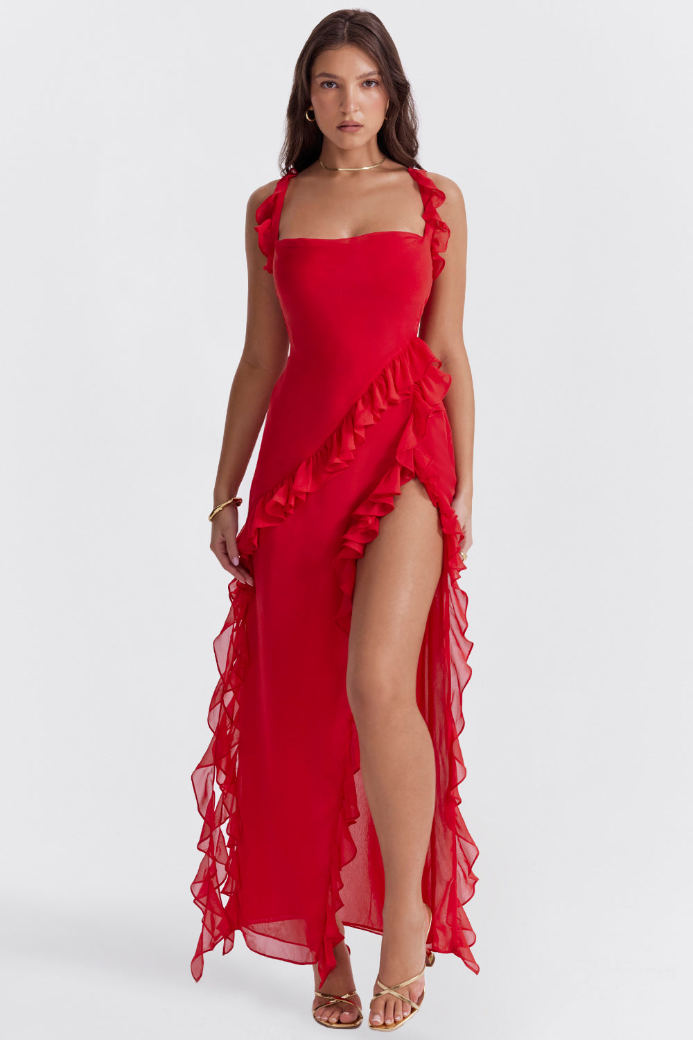Riana™ Flowing Dress with Ruffles and Water Neckline