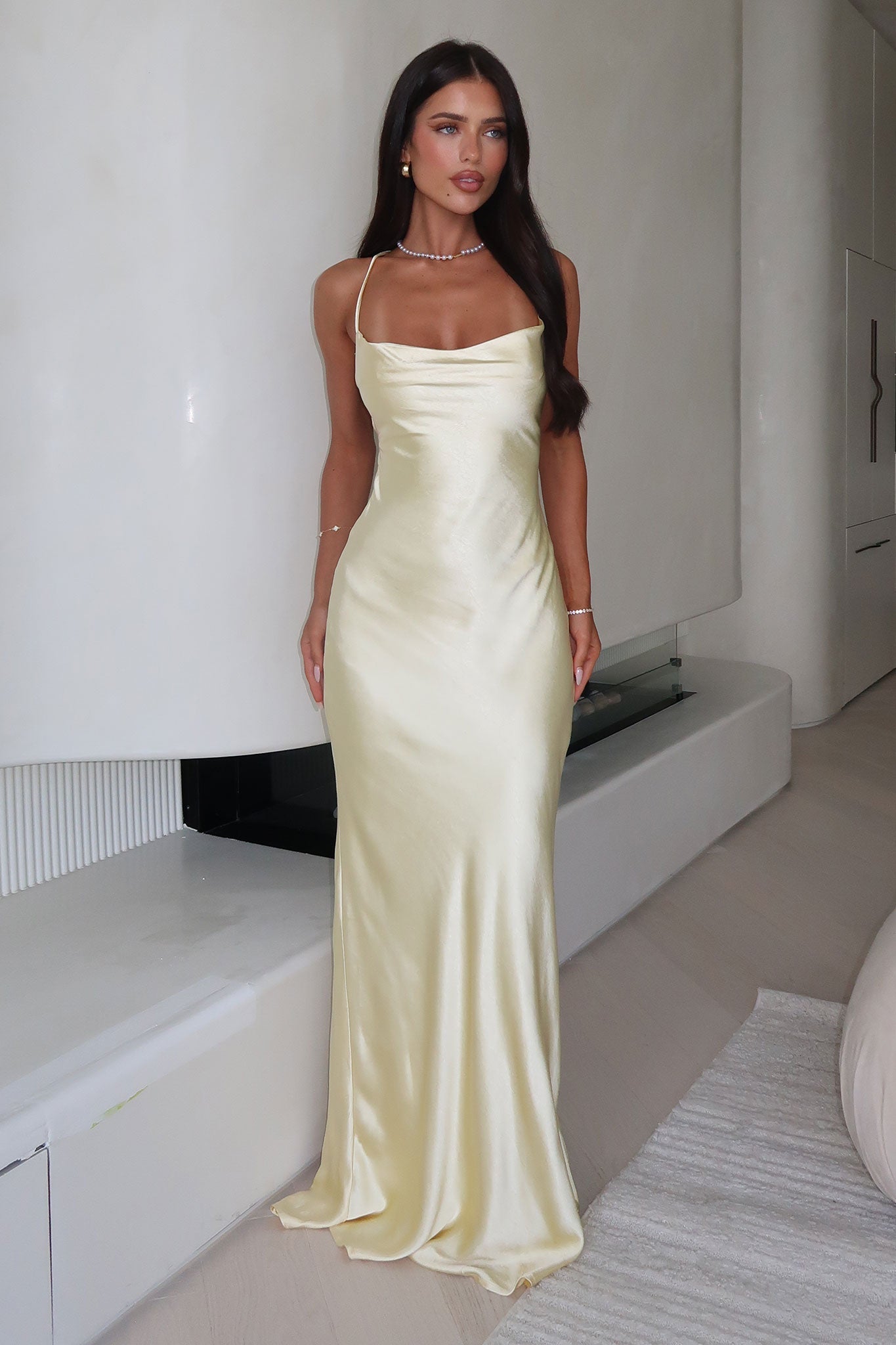 Celestina™ – Satin Maxi Dress with Water Neckline