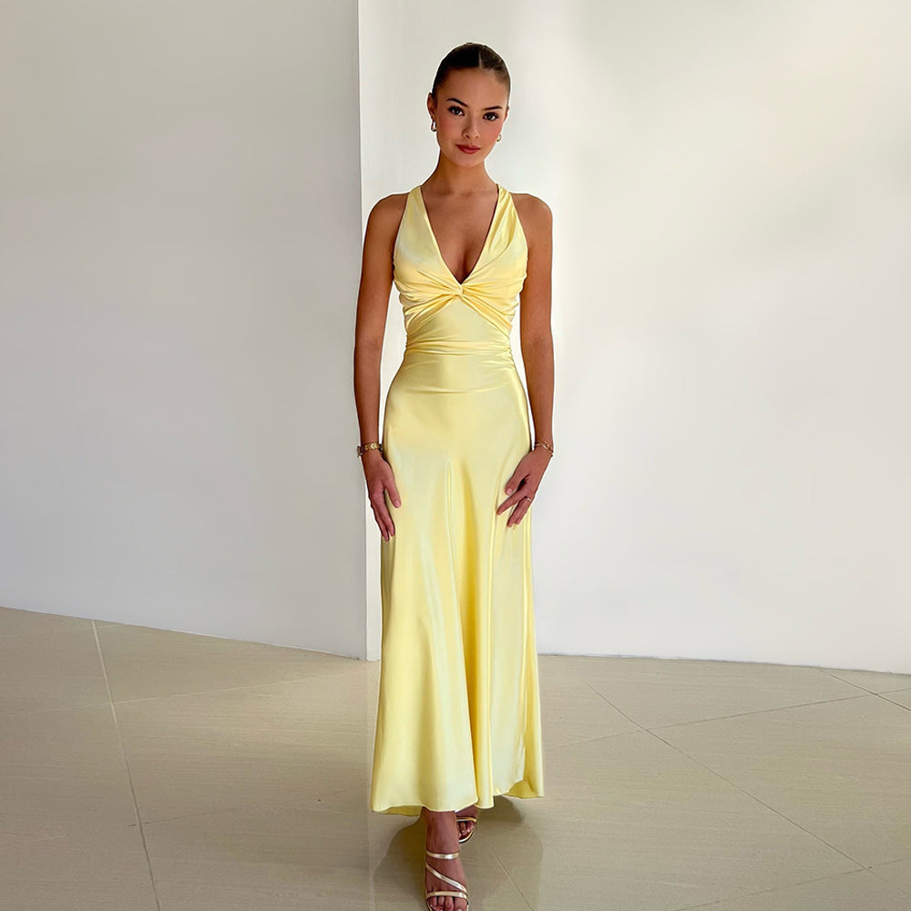 Alessara™ Satin Maxi Dress with Open Back