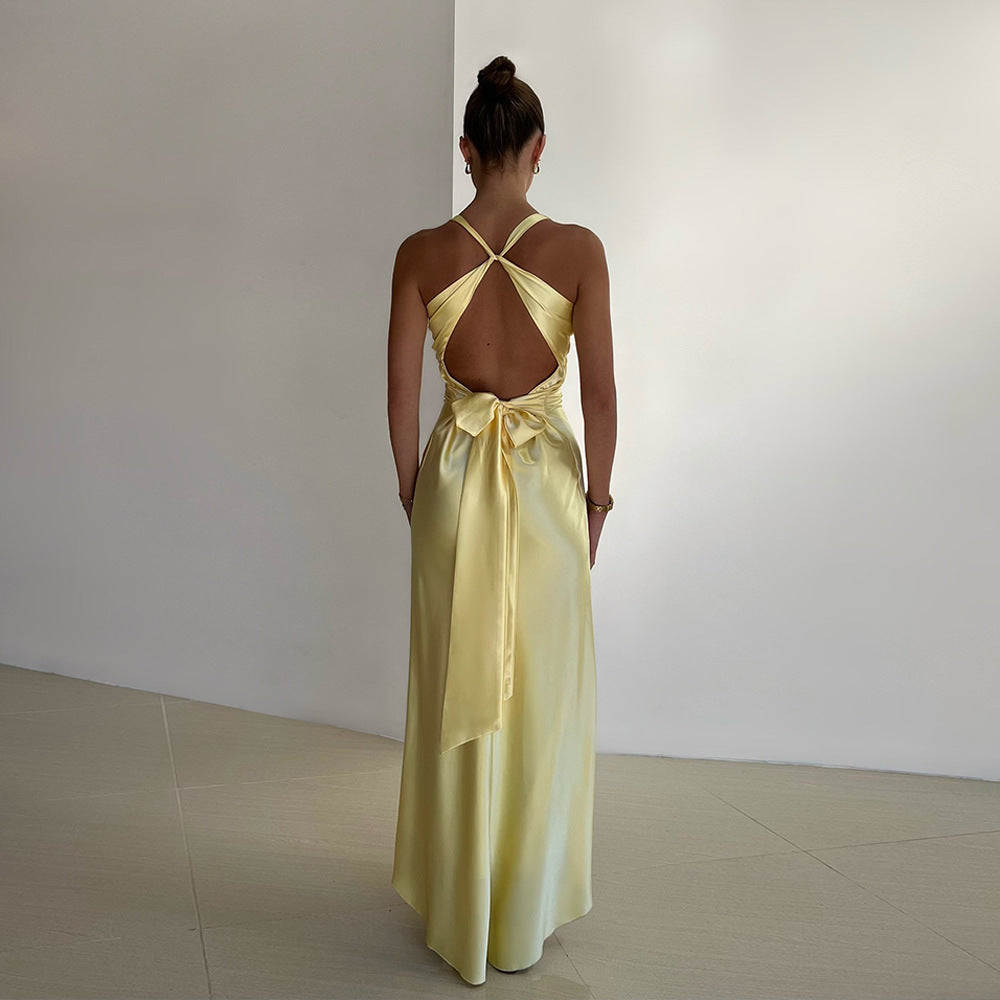 Alessara™ Satin Maxi Dress with Open Back
