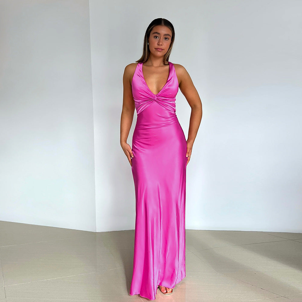 Alessara™ Satin Maxi Dress with Open Back